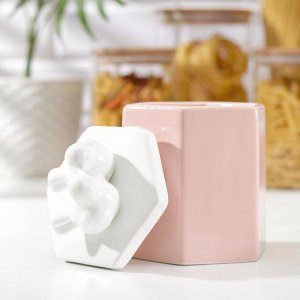 Банка керамическая для сыпучих продуктов «Белое крыло», 16,5x9,7 см, цвет розовый
