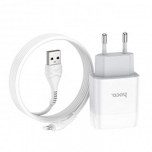Сетевое зарядное устройство HOCO C73A Glorious 2xUSB с Кабелем USB - Lightning, 2.4A, 10.8W, белый