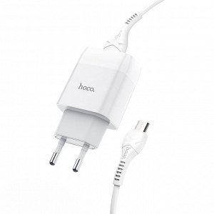 Сетевое зарядное устройство HOCO C72A Glorius single 1xUSB с Кабелем USB - Micro, 2.1A, 10W, белый