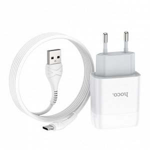 Сетевое зарядное устройство HOCO C73A Glorious 2xUSB с Кабелем USB - Type-C, 2.4A, 10.8W, белый
