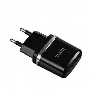 Сетевое зарядное устройство с кабелем HOCO C12 Smart 2*USB + Кабель USB-Micro, 2.4A, черный