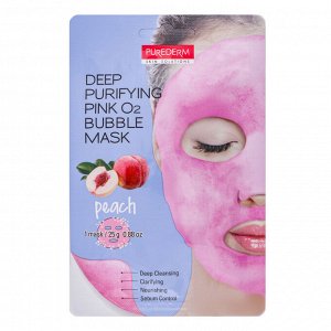 Purederm Deep Purifying Pink O2 Bubble Mask Peach Увлажн. кислородная маска c персикм, 20 гр