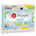 Палочки ватные гигиен. &quot;Maneki&quot; Lovely, с голубым пластиковым стиком, в zip-пакете