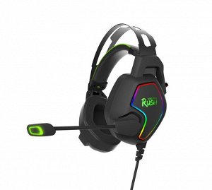 Игровая гарнитура RUSH AMBITION, RGB, металлич.оголовье, 50мм динамики,черн/зел (SBHG-6200)