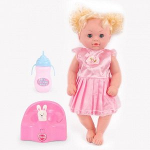 Кукла-младенец KING TIME "Малышка в розовом платье" (30 см, свет, звук, пьёт, ходит на горшок, аксесс.)