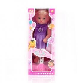 Кукла-младенец KING TIME "Малышка в фиолетовом платье" (30 см, свет, звук, пьёт, ходит на горшок, аксесс.)