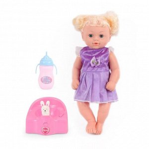 Кукла-младенец KING TIME "Малышка в фиолетовом платье" (30 см, свет, звук, пьёт, ходит на горшок, аксесс.)