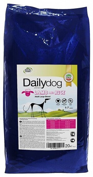 DailyDog Adult  LARGE BREED-для взрослых собак крупных пород с  ягненком  и рисом 20 кг. 7717