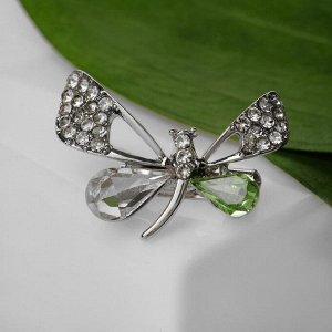 Брошь "Бабочка изящная", цвет бело-зеленый в серебре