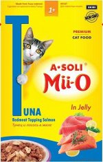A-Soli Mii-O д/к пауч Красное мясо тунца и лосось в желе 80г *48