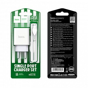 Сетевое зарядное устройство HOCO C81A Asombroso single 1xUSB с Кабелем USB - Type-C, 2.1A, 10W, белый