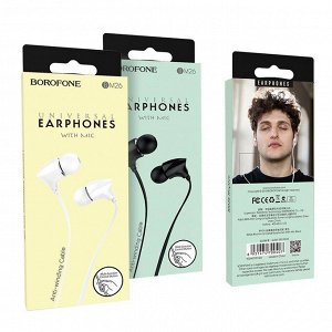 Проводные наушники BOROFONE BM26 Rhythm, Jack 3.5mm, 1.2 м, черный, контроллер с микрофоном