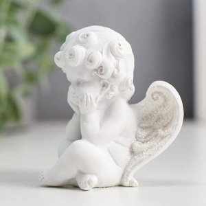 Сувенир полистоун "Белоснежный ангел с кудрями и блёстками на крыльях" МИКС 7х5,7х5,5 см