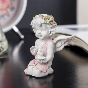 Сувенир полистоун "Белый ангел в рябиновом веночке со свечой/крестом" МИКС 6х5х3.5 см