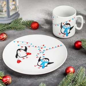 Набор посуды «Пингвины», 2 предмета: кружка, тарелка