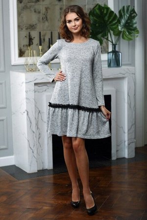 Платье серый меланж с отделкой кружевом