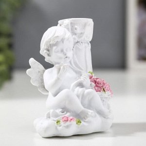 Сувенир полистоун подсвечник "Белоснежный ангел с розами" МИКС 10х9.5х6.8 см