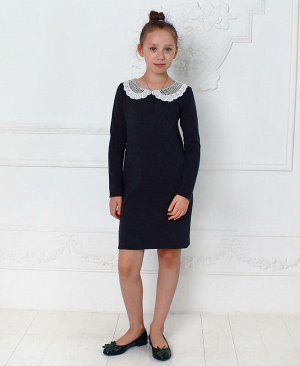 Серое школьное платье для девочки с кружевным воротником Цвет: серый