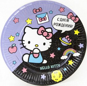501304 Тарелка бумажная "С Днем Рождения. Hello Kitty/Хелло Китти", 23 см, 6 шт.