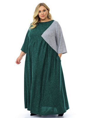 Платье из джерси - меланжа, комбинированное, зеленое