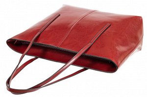 Кожаная сумка-трапеция, цвет красный