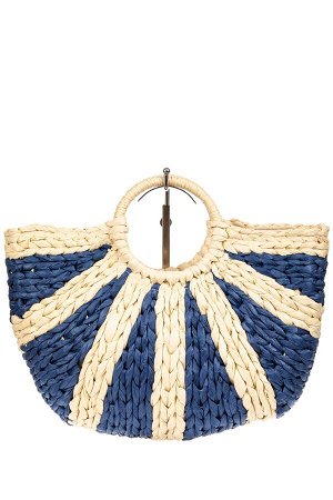 Женская сумка плетеная из соломы с круглой ручкой, цвет синий