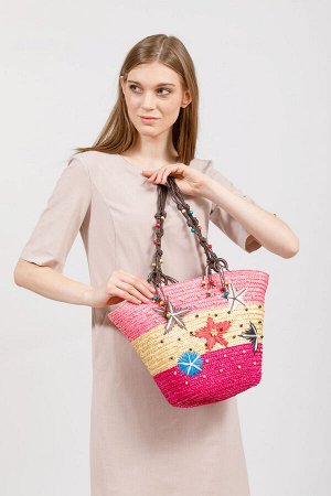 Женская сумка-ведерко из соломы, цвет бежево-розовый