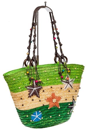 Женская сумка-ведерко из соломы, цвет бежево-зеленый