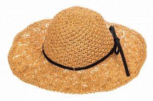 Коричневая летняя шляпка с ажурным плетением и шнурком