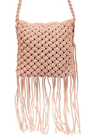 Плетеная сумка с бахромой, цвет розовый