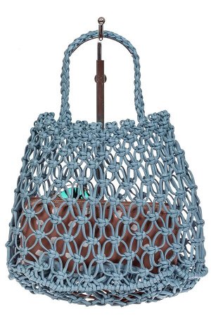 Женская плетеная сумка-авоська из эко-кожи, цвет голубой