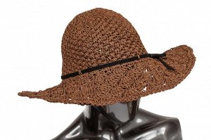 Ажурная летняя шляпка шоколадного цвета с чёрным бантом