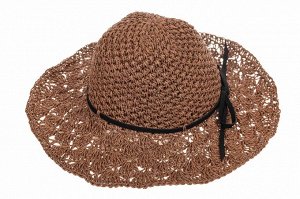 Ажурная летняя шляпка шоколадного цвета с чёрным бантом