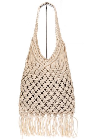 Женская сумка-авоська с плетеными ручками, цвет слоновой кости