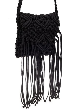 Плетеная сумка с бахромой, цвет черный