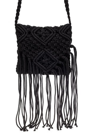 Плетеная сумка с бахромой, цвет черный