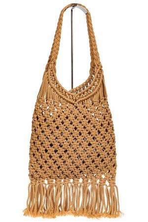 Женская сумка-авоська с плетеными ручками, цвет песочный
