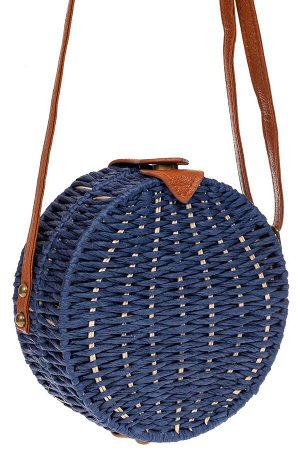 Круглая сумка-коробочка из ротанга, цвет синий
