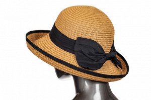 Соломенная летняя шляпка коричневого цвета с бантом