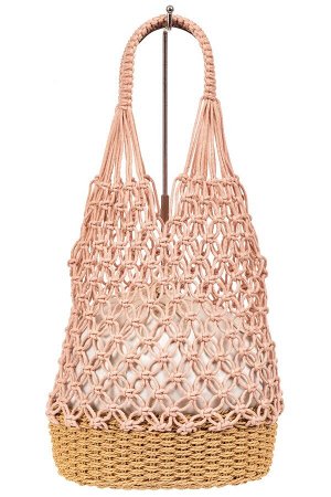 Плетеная сумка-сетка из джута, цвет пудровый