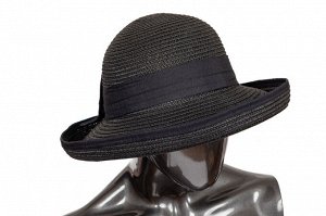 Соломенная летняя шляпка черного цвета с бантом