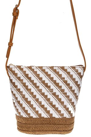 Плетеная сумка тоут из джута, цвет песочный в диагональную полоску