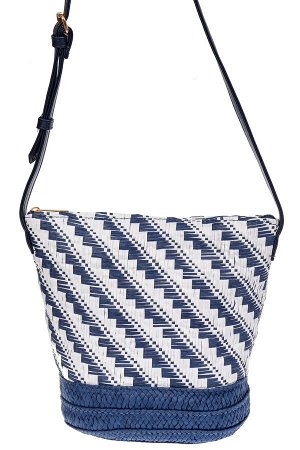 Плетеная сумка тоут из джута, цвет синий в диагональную полоску