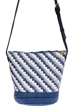 Плетеная сумка тоут из джута, цвет синий в диагональную полоску
