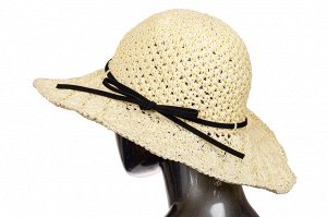 Летняя шляпка с ажурным плетением молочного цвета и чёрным бантом