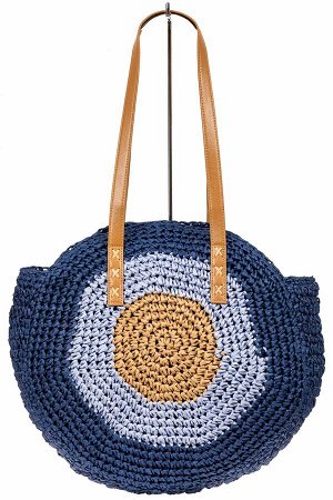 Большая круглая плетеная сумка из джута, цвет синий