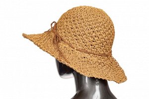 Летняя коричневая шляпка с ажурным плетением и бантом