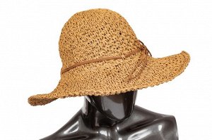 Летняя коричневая шляпка с ажурным плетением и бантом