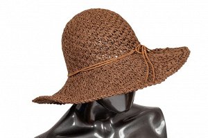 Летняя ажурная шляпка шоколадного цвета со шнурком-бантом