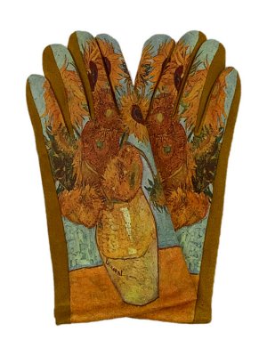 Женские перчатки из велюра с принтом "Подсолнухи"